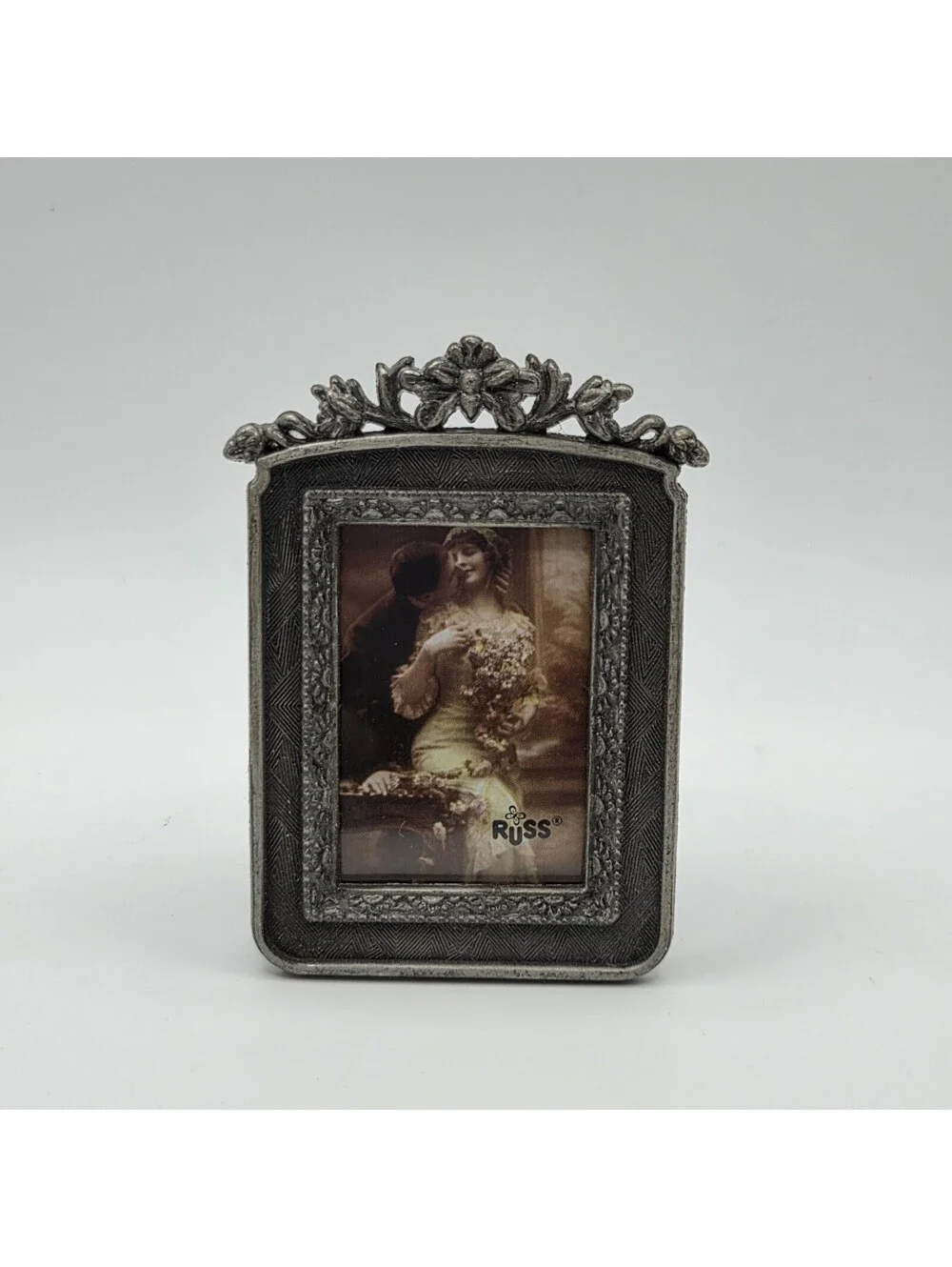 Vintage Russ Mini Picture Frame Floral Geometric Silver